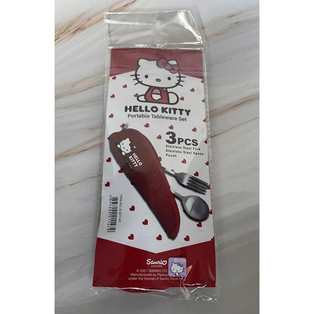 3Pcs Sanrio Hello Kitty  Portable Tableware Set Stainless Steel Spoon Fork $29